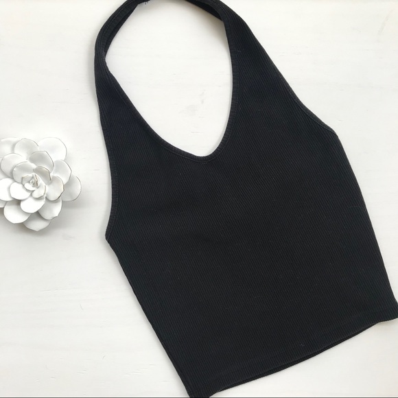 Topshop Tops - TopShop black ribbed halter crop